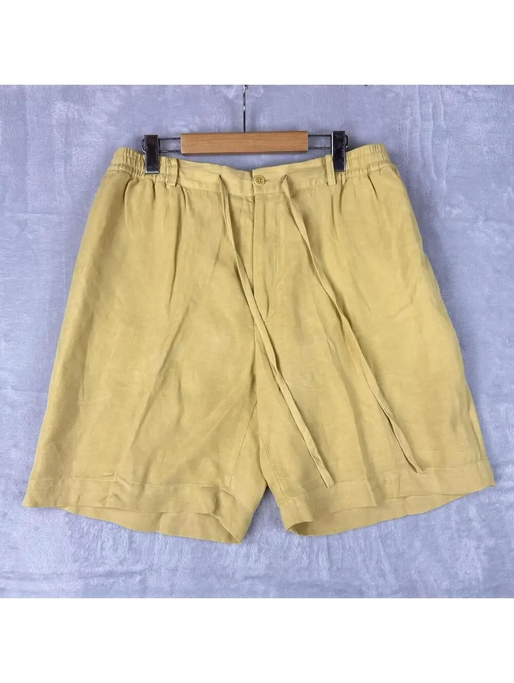 Bugatchi Uomo Linen Silk Shorts Yellow Drawstring Elastic Waist Mens L Preppy - Picture 1 of 9